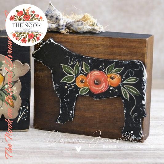 Handpainted Floral Farm Animal Decor