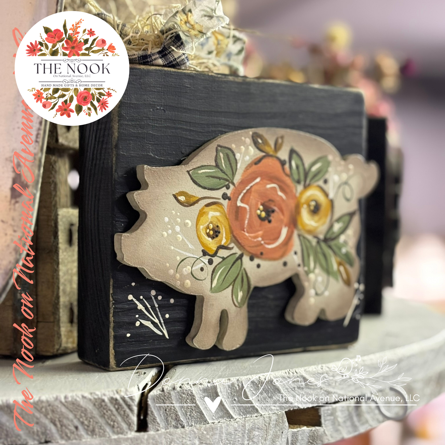 Handpainted Floral Farm Animal Decor