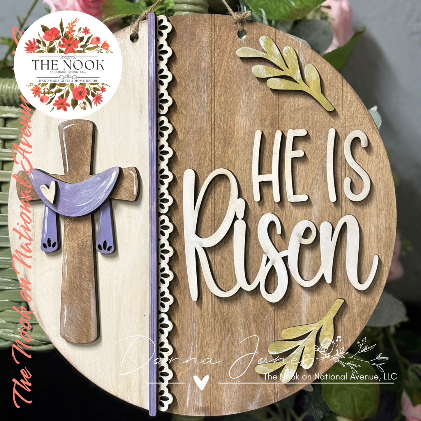Vintage Lace Easter He Is Risen Spring Rustic Door Hanger