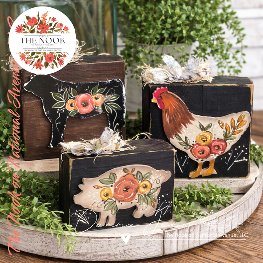 Handpainted Floral Farm Animal Decor