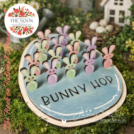 Spring Bunny Hop Game – Handpainted Wooden Bunny Peg Game | Farmhouse Easter Decor